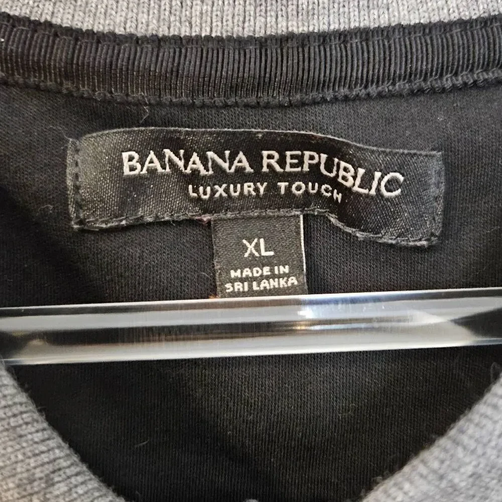 Banana Republic Luxury Touch Polo Shirt Ribbed Trim Mens Black/Gray Size XL